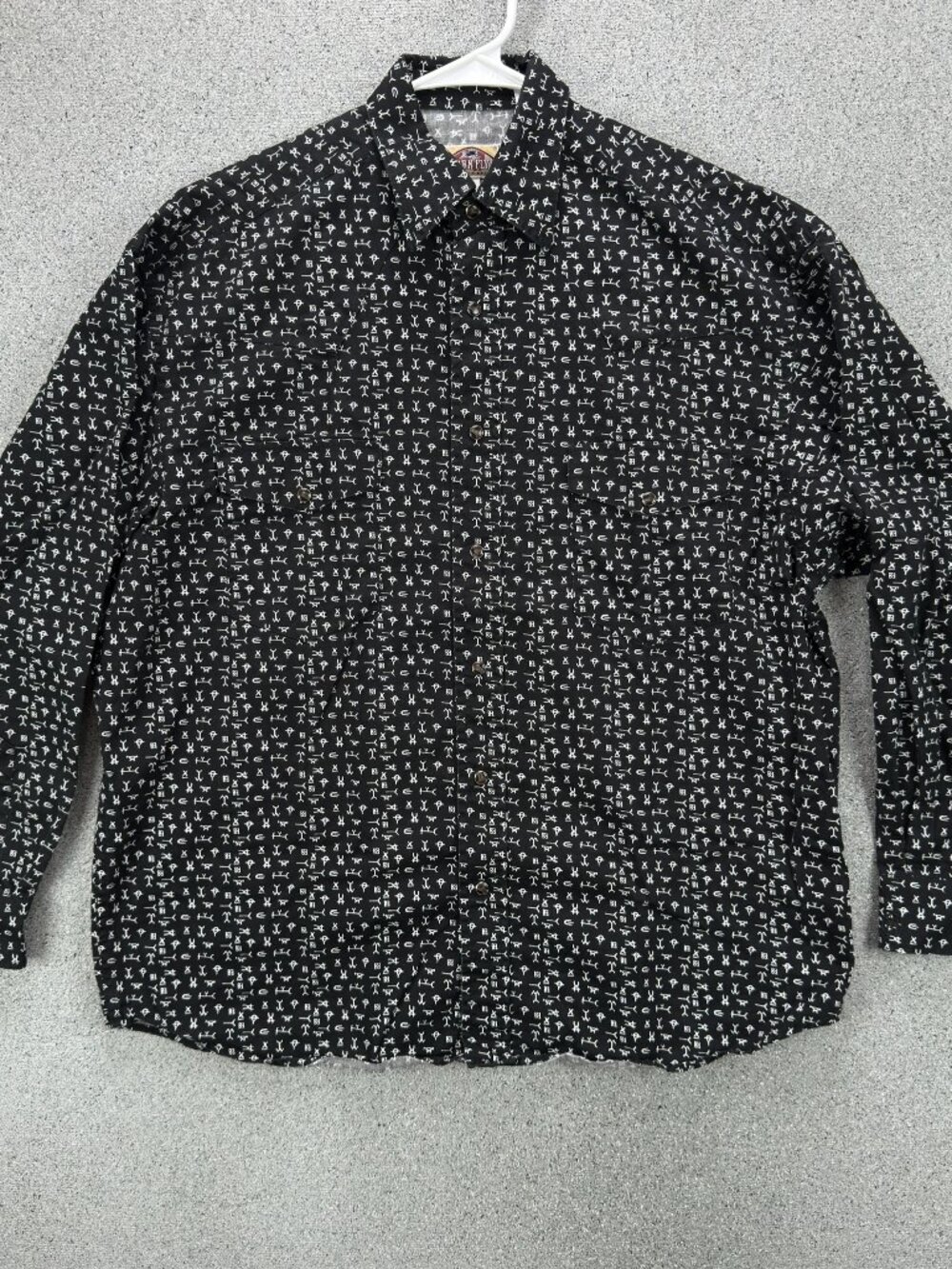 Barn Fly Vintage Pearl Snap Western Shirt Men's S Cattle Brand Print Black